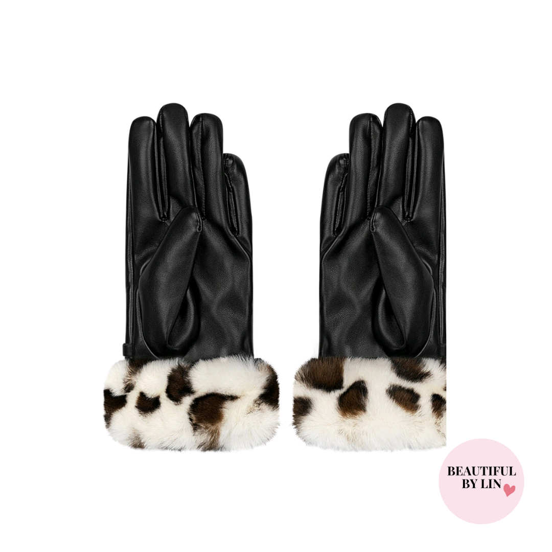 Handschoenen faux fur dierenprint