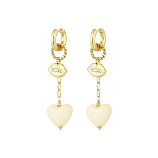 Oorbellen love on the lips - beige goud