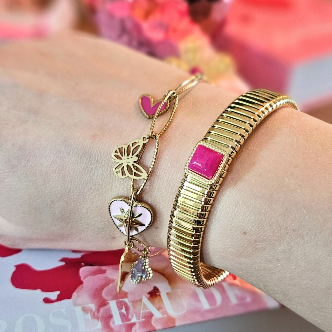 Bohemian armband met roze steen