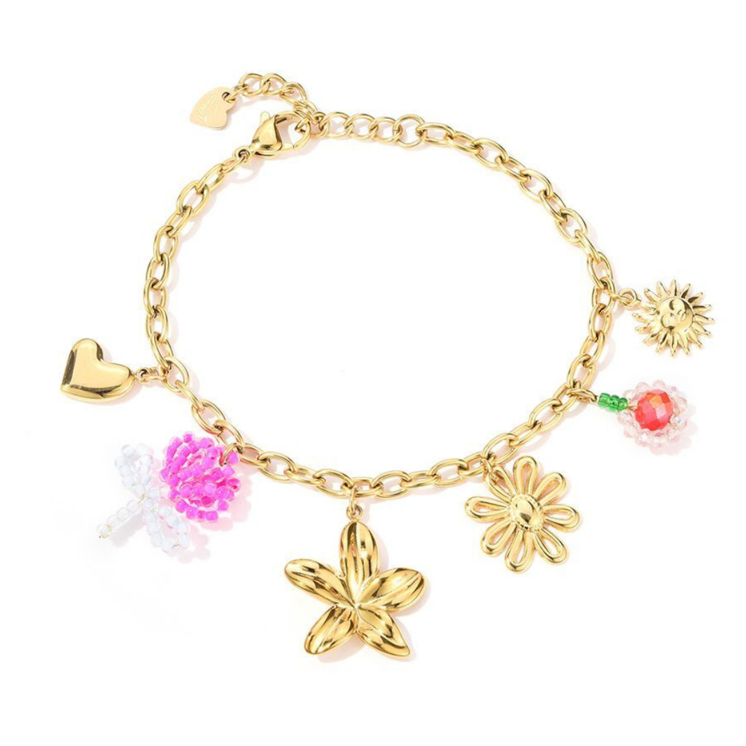 Gouden bedelarmband roze