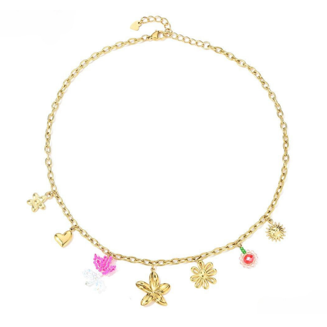 Gouden bedelketting roze