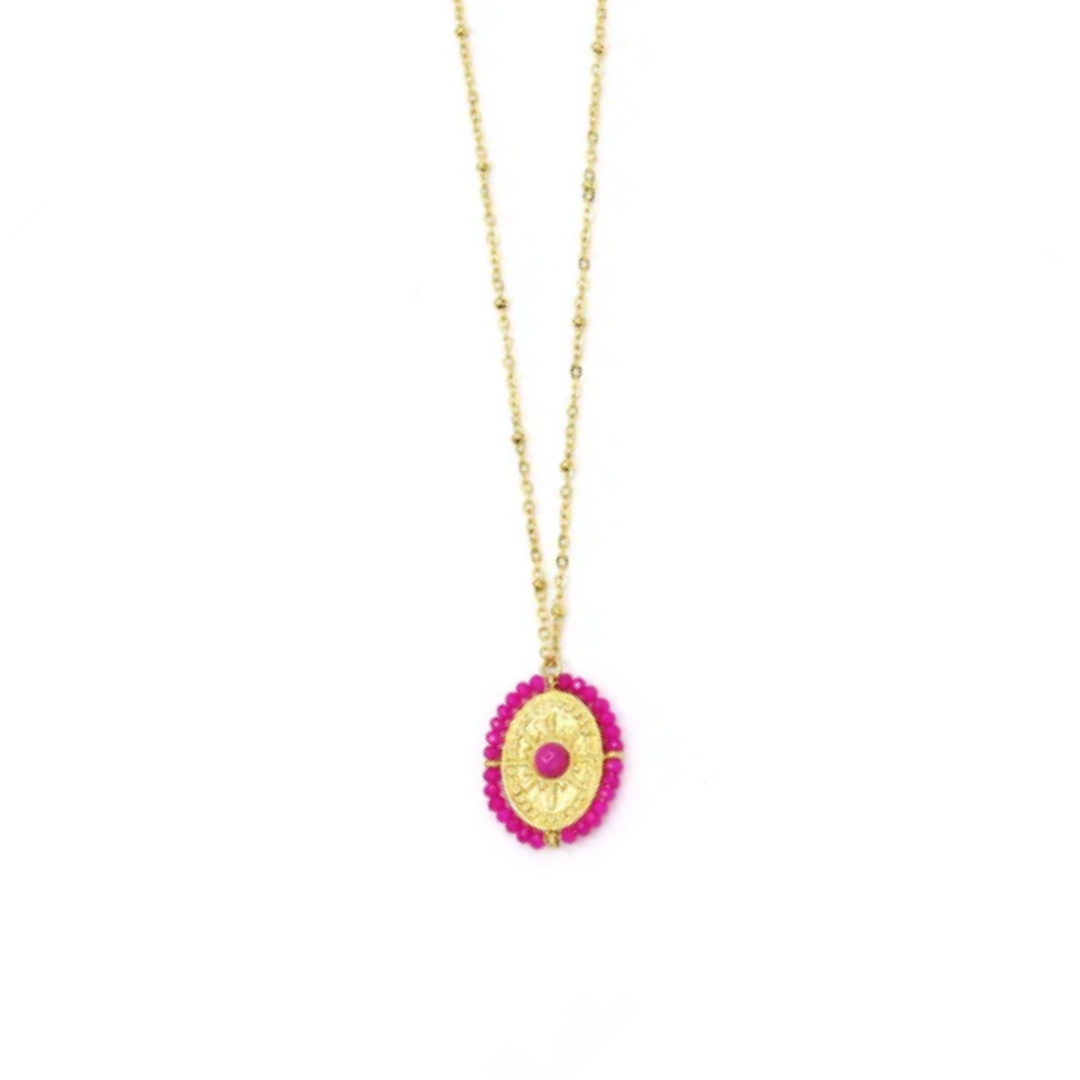 Gouden ketting met roze hanger