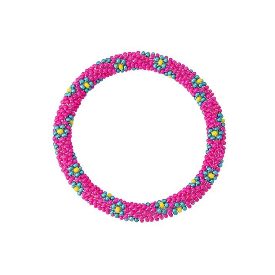 Kralenarmbandje  fuchsia - blauw