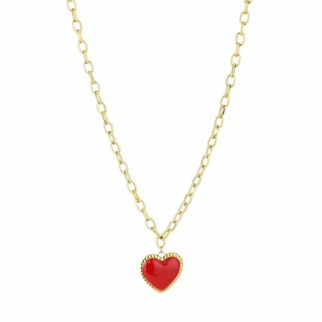 Lange ketting met rood hart