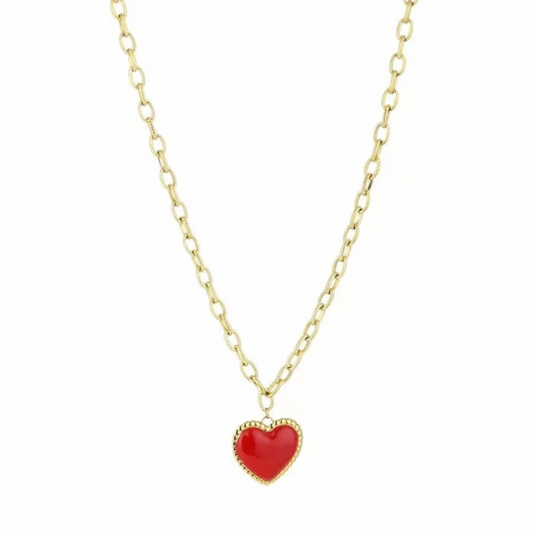 Lange ketting met rood hart